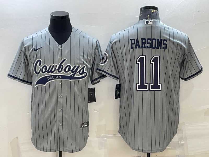 Men%27s Dallas Cowboys #11 Micah Parsons Grey With Patch Cool Base Stitched Baseball Jersey->dallas cowboys->NFL Jersey